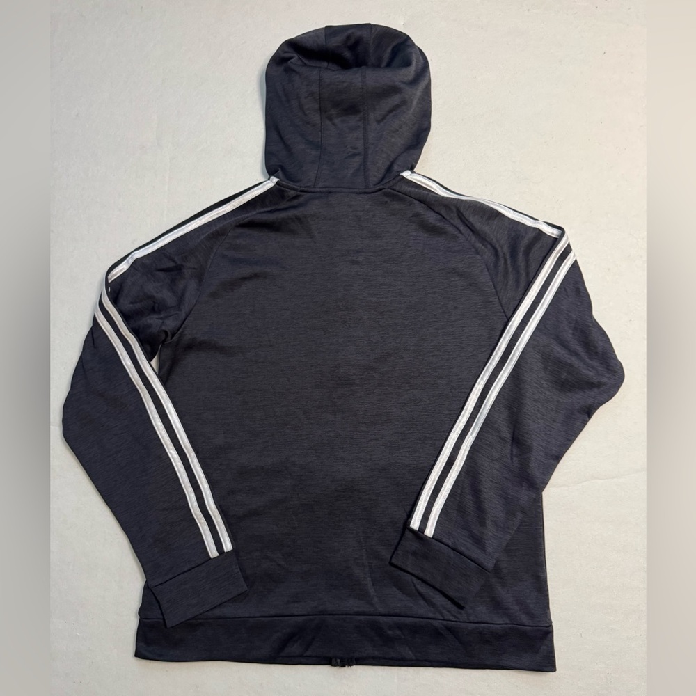 Adidas Boys Melange Charcoal Gray Fleece Full Zip Hoodie with White Stripes - Picture 8 of 8